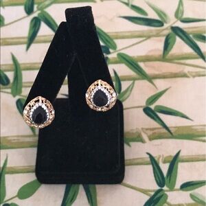 Gold, cubic zirconia and black rhinestone necklace and earring set